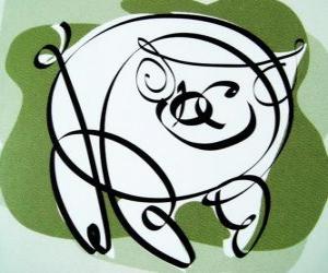 пазл Свинья, знаком Свиньи, год Свиньи в китайской астрологии. Последний из двенадцати животных китайского зодиака